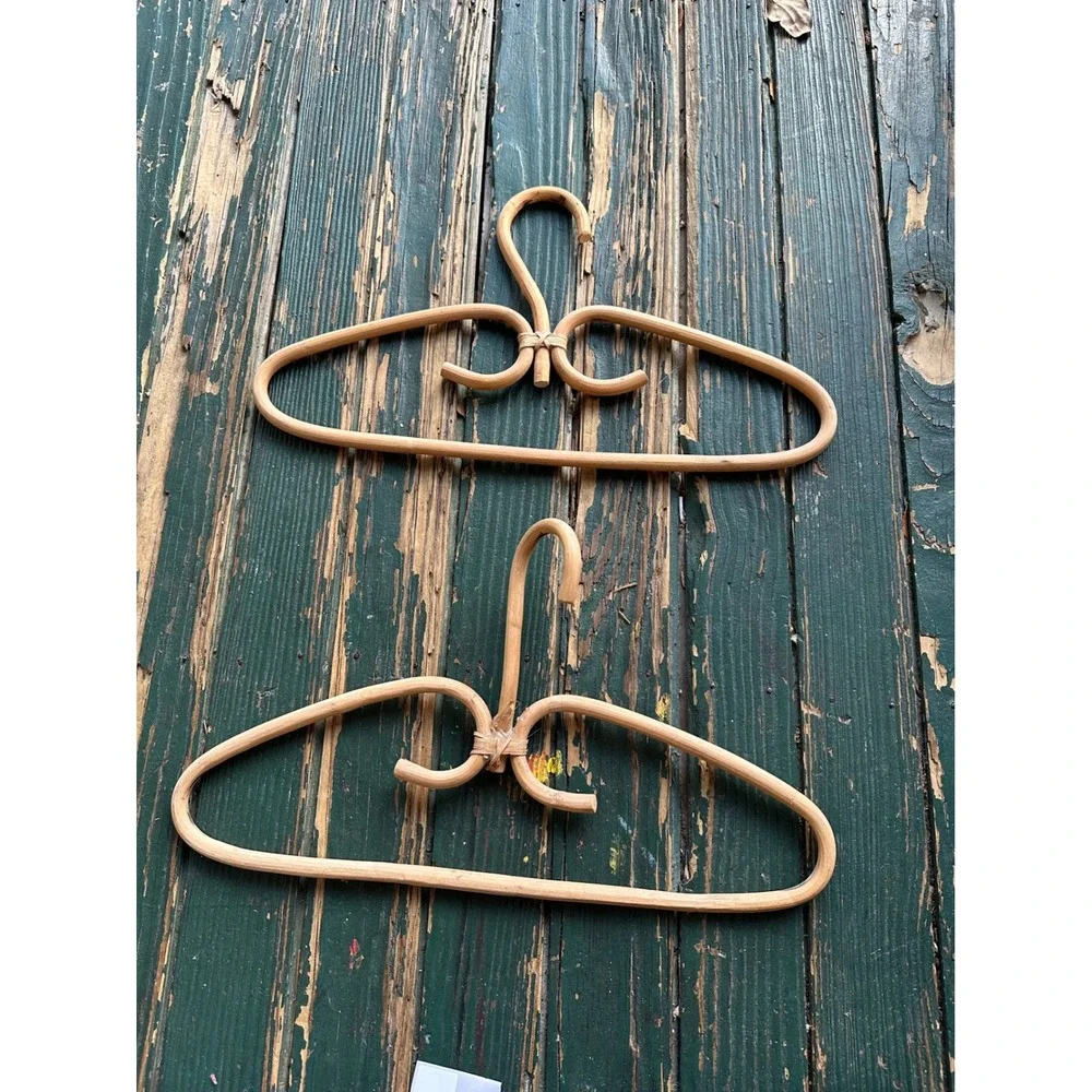 Vintage Rattan Wicker Clothes Hangers Set of 2‎ Boho Bentwood Natural Wood Decor